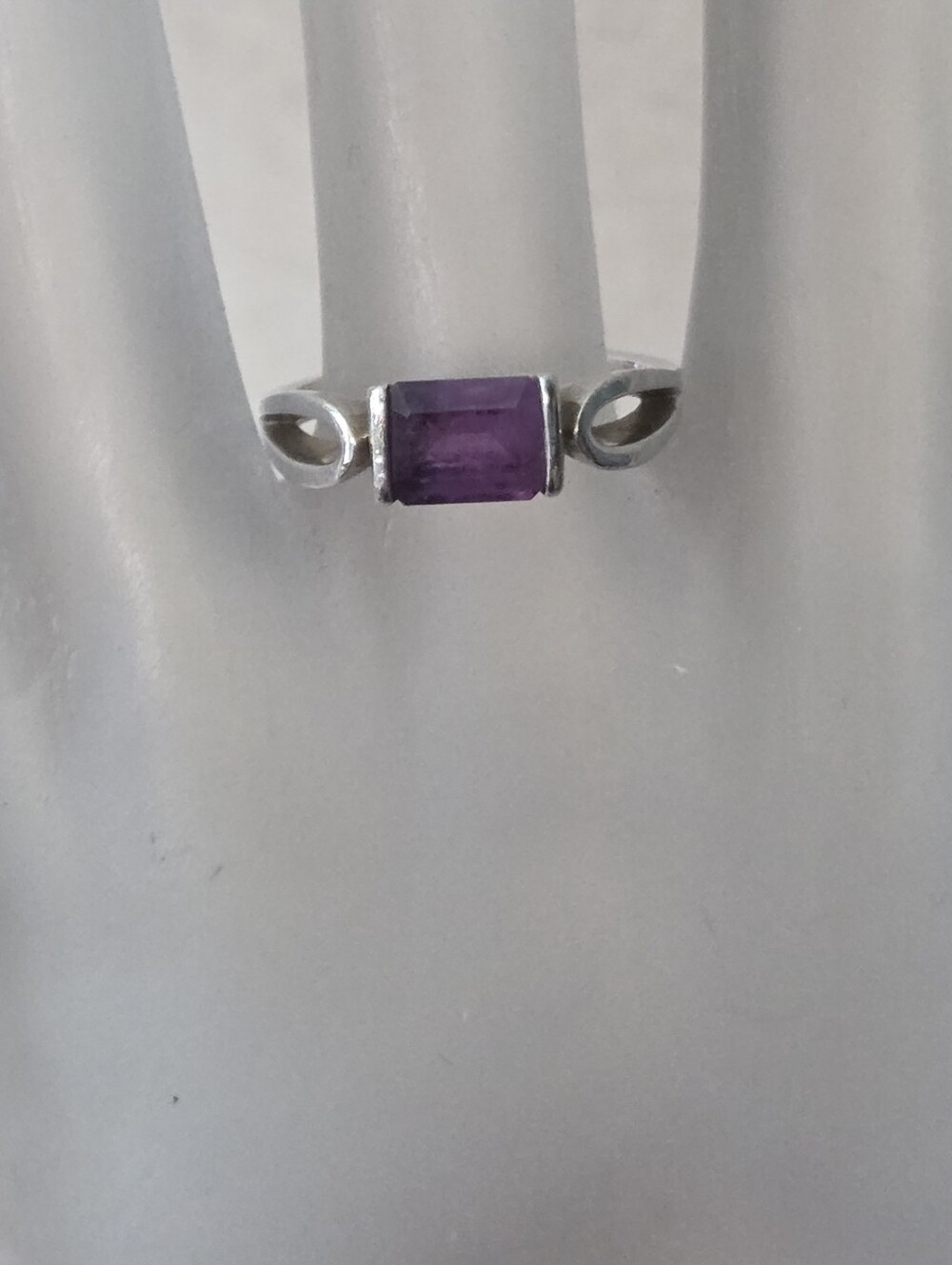 sterling silver modernist ring amethyst faceted stone simple design sz 7.75